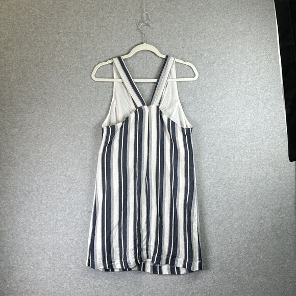 ASTR Sundress Jumper Pockets Casual Sleeveless Striped V-neck Gray White Size M - Picture 5 of 12